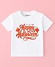 KNITROOT Cotton Lycra Knit Halloween Theme Half Sleeves Happy Halloween Text Printed Tee - White