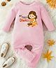 KNITROOT Cotton Lycra Knit Diwali Theme Full Sleeves My First Diwali Text Printed Romper - Pink