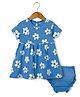 Kookie Kids Single Jersey Knit Half Sleeves Floral Printed Frock with Bloomer - Blue