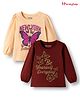 Honeyhap Premium 100% Cotton Knit Full Sleeves T-Shirts with Bio Wash & Butterfly Graphic Pack of 2 - Creampuff & Cabernet