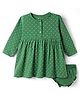 Kookie Kids Single Jersey Knit Full Sleeves Polka Dots Printed Frock with Bloomer - Olive Green