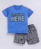 Parrot Crow Cotton Knit Half Sleeves I M Outta Here Text Printed Tee & Shorts Set - Royal Blue & Black