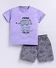 Parrot Crow Cotton Knit Half Sleeves Animals Printed Tee & Shorts Set - Lilac & Grey