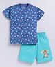 Parrot Crow Cotton Knit Half Sleeves Skater Dinosaur Printed Tee & Shorts Set - Blue & Turquoise