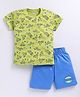 Parrot Crow Cotton Knit Half Sleeves Vehicles Printed Tee & Shorts Set - Lime Green & Blue