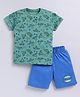 Parrot Crow Cotton Knit Half Sleeves Vehicles Printed Tee & Shorts Set - Green & Royal Blue