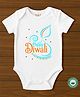 BLUSHES 100% Cotton Knit Diwali Theme Half Sleeves Happy Diwali Text Printed Onesie - White