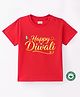 BLUSHES 100% Cotton Knit Diwali Theme Half Sleeves Happy Diwali Text Printed Tee - Red