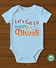BLUSHES 100% Cotton Knit Diwali Theme Half Sleeves Lets Get Lit Happy Diwali Text Printed Tee - Aqua Blue
