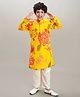 Bittu by bhama Silk Woven Full Sleeves Floral Printed Kurta Pyjama Set - Yellow