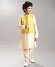 Bittu by bhama Cotton Blend Woven Full Sleeves Solid Kurta Pyjama With Floral Embroidered Jacket Set - Off White
