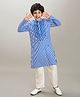 Bittu by bhama Cotton Woven Full Sleeves Striped & Mirror Work Embroidered Kurta Pyjama Set - Blue