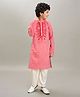 Bittu by bhama Cotton Woven Full Sleeves Striped & Mirror Work Embroidered Kurta Pyjama Set - Red