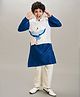 Bittu by bhama Cotton Blend Woven Full Sleeves Solid Kurta Pyjama With Bird Printed Jacket Set - Blue