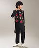 Bittu by bhama Cotton Blend Woven Full Sleeves Solid Kurta Pyjama With Floral Embroidered Jacket Set - Black