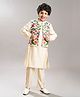 Bittu by bhama Cotton Blend Woven Full Sleeves Solid Kurta Pyjama With Floral Embroidered Jacket Set - Off White