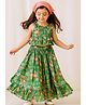 Mamma's Bear Pure Cotton Woven Sleeveless Floral Printed Gota Lace Embellished Coordinating Lehenga Choli With Head Scarf - Green