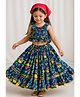 Mamma's Bear Pure Cotton Woven Sleeveless Floral Printed Gota Lace Embellished Coordinating Lehenga Choli With Head Scarf - Blue