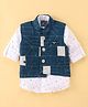 Dapper Dudes Full Sleeves Geometric Printed Waistcoat With Shirt Set - Dark Blue