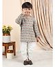 Polka Tots Cotton Woven Full Sleeves Auto Rickshaw Printed Angarkha Kurta With Dhoti Set - Green