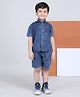 Polka Tots Cotton Woven Half Sleeves Alphabets Printed Shirt & Shorts Set - Blue