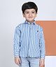 Polka Tots Cotton Woven Full Sleeves Striped Shirt - Blue