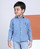 Polka Tots Cotton Woven Full Sleeves Striped Shirt - Blue