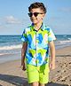 OLLINGTON ST. Cotton Half Sleeves Printed Shirt & Knit Shorts - Multicolor & Lime