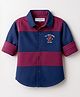 US Polo Assn Cotton Woven Full Sleeves Oxford Color Block Brand Embroidery Shirt - Navy Blue &  Red