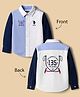 US Polo Assn Cotton Woven Full Sleeves Oxford Color Block Brand Printed Shirt - Navy Blue & White