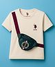 US Polo Assn Cotton Knit Half Sleeves Textured T-Shirt With Brand Logo Embroidery & Attached Fanny Pack- Beige