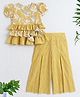 The Magic Wand Cotton Woven Half Puffed Sleeves Striped & Leaves Printed Top With Palazzo Set - Mustard