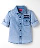 Kookie Kids Woven Full Sleeves Washed Shirt with Front Pocket- Light Blue