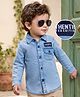Kookie Kids Woven Full Sleeves Washed Shirt with Front Pocket- Light Blue