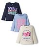 Primo Gino Cotton Knit Full Sleeves Printed T-Shirts with Good Energy Text Print Pack of 3 - White Blue & Navy Blue