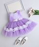 The Magic Wand Woven Sleeveless Floral Applique Detailed Layered Dress- Lavender