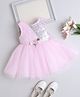 The Magic Wand Woven Sleeveless Floral Applique Detailed Pearl & Sequins Embellished Layered Dress - Pink