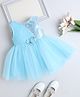 The Magic Wand Woven Sleeveless Floral Applique Detailed Pearl & Sequins Embellished Layered Dress - Blue