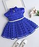 The Magic Wand Woven Cap Sleeves Textured Stones Embellished Belt Detailed Pleated Dress - Royal Blue