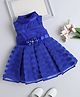 The Magic Wand Woven Sleveeless Striped Floral Applique Detailed Pearl & Sequins Embellished Box Pleated Flared Dress - Royal Blue