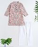 The Magic Wand Woven Full Sleeves Peacock Feathers Printed Kurta Pyjama Set - Fawn