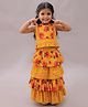 Lil' Drama Cotton Knit Sleeveless Floral Printed Sequins Embellished Layered Lehenga Choli Set - Mustard