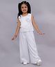 Lil' Drama Knit Sleeveless Floral Applique Detailed Pleated Top & Pant Set - White