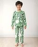 Anthrilo 100% Cotton Knit Full Sleeves Animals Printed Coordinating Night Suit Set - Green