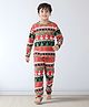 Anthrilo 100% Cotton Knit Christmas Theme Full Sleeves Snowman Printed Coordinating Night Suit Set - Red