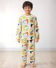 Anthrilo 100% Cotton Knit Full Sleeves Crocodile Printed Coordinating Night Suit Set - White