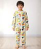 Anthrilo 100% Cotton Knit Full Sleeves Crocodile Printed Coordinating Night Suit Set - White