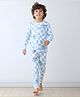 Anthrilo 100% Cotton Knit Full Sleeves Globe Printed Coordinating Night Suit Set - Blue