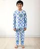 Anthrilo 100% Cotton Knit Full Sleeves Globe Printed Coordinating Night Suit Set - Blue
