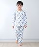 Anthrilo 100% Cotton Knit Full Sleeves Penguin Printed Coordinating Night Suit Set - White